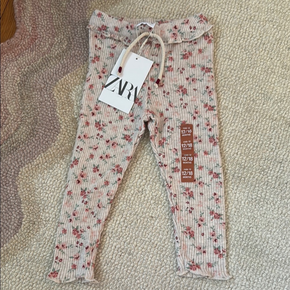Zara Ribbed Floral Baby Leggings - Cream and Red